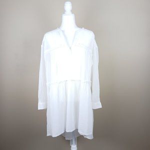 SUNDANCE| White Sheer Hi Low Hem V Neck Pop Over Tiered Cover Up Size Large